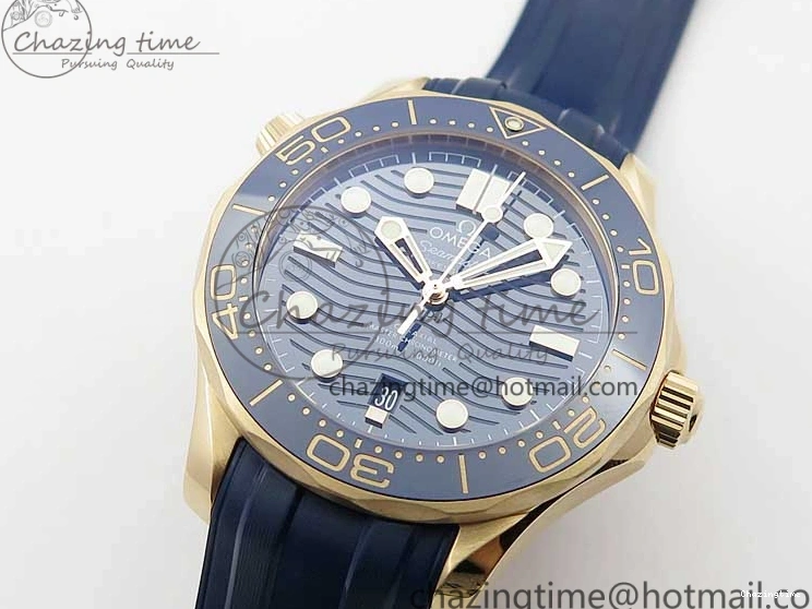 0411 2018 Seamaster Diver 300M RG Blue Ceramic VSF 1:1 Best Edition Blue Dial on Blue Rubber Strap A WeatherProof 7914